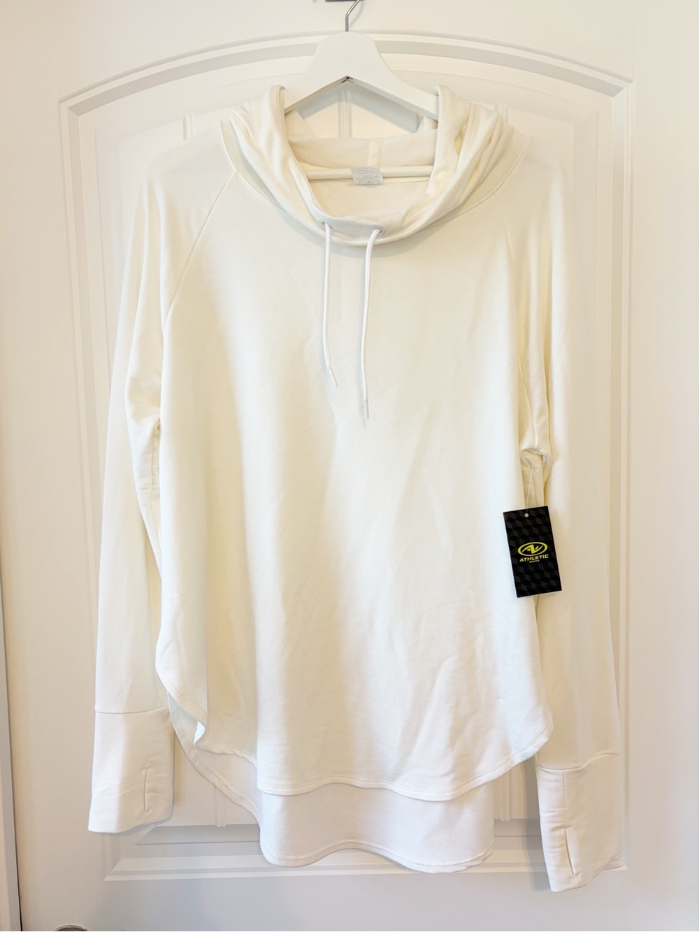NWT Athletic Works Mock Neck Hooded Long Sleeve Pullover, Cream
